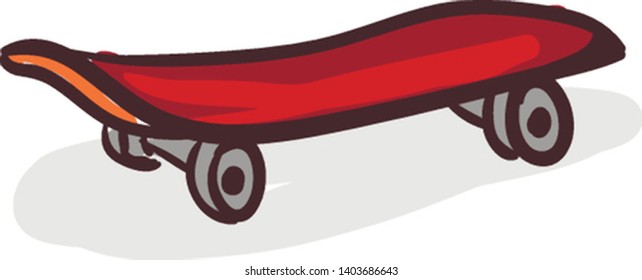 Una tabla de patinaje rojo equipada con ruedas portadoras de alta velocidad y una cubierta ultra duradera proporciona un gran control y comodidad para que los patinadores puedan disfrutar de patinaje, vector, dibujo a color o ilustración.