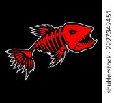 Red Skeleton Predator Fish Isolated on Blank Background