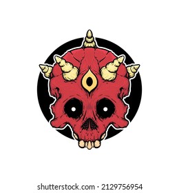 red skeleton skull horn head Cartoon Doodle Vector Illustration Character