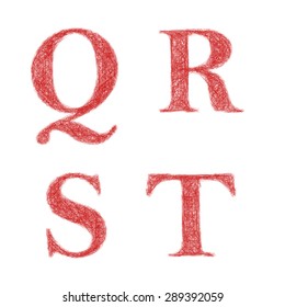 Red sketch font design set - letters Q, R, S, T