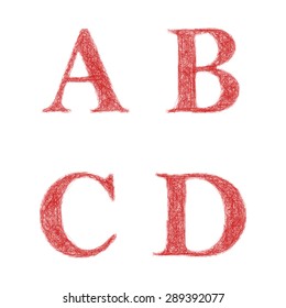 Red sketch font design set - letters A, B, C, D