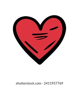 Red sketch heart isolated on white background. Hand drawn love heart. Vector illustration for any design