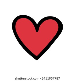 Corazón de sketch rojo aislado sobre fondo blanco. La mano atrajo el corazón del amor. Ilustración vectorial para cualquier diseño