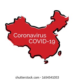 Red sketch map of China with Coranovirus Covid-19 inside