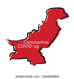 Red sketch map of Pakistan with Coranovirus Covid-19 inside