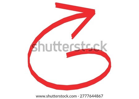 Red sketch style circular arrow looping around. Symbol for reload refresh redo cycle and continuous movement.