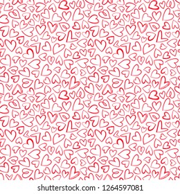 Textura de patrón transparente de corazones dibujados en rojo