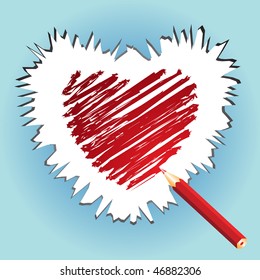 Red sketching heart, vector illustration