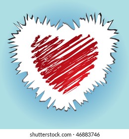 Red sketching heart, vector illustration