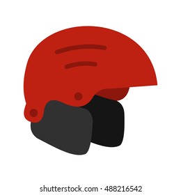 Red ski helmet icon in flat style on a white background