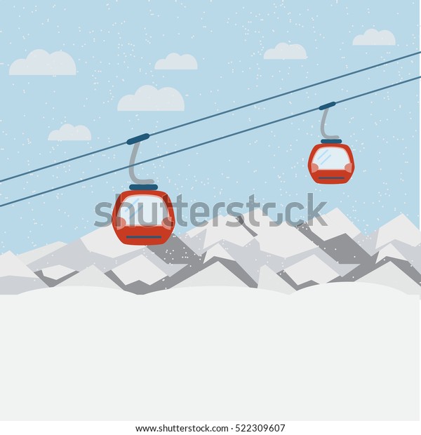 Red ski Lift\
Gondolas moving in Snow\
Mountains
