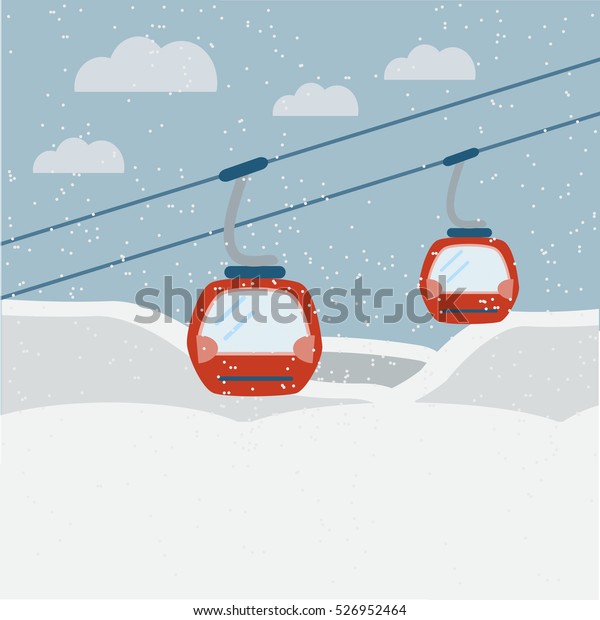 Red Ski Lift\
Gondolas moving in Snow\
Mountains
