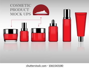 Red skin care set vector cosmetic mock up