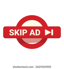 Botão vermelho ignorar anúncio permitindo que o usuário evite assistir marketing e publicidade