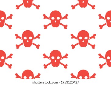 Red skull and bones. Pirate sign. Seamless texture.