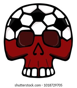 Red skull in brown glasses with head as the ball - soccer, football skull