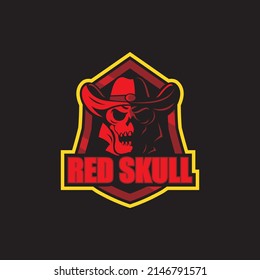 Red skull cowboy silhouette logo, suitable for team logos, community logos, t-shirts.