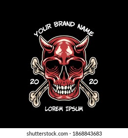 red skull and cross bone illustration for merchandise or poster designs