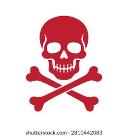Red skull and crossbones icon isolated on white background. Danger and warning sign vector illustration.