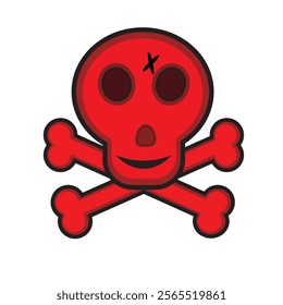  red Skull and crossbones vector design. smiling skull tattoo design 3d