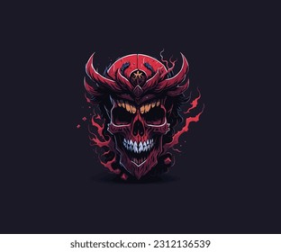 Ilustración del vector del demonio del cráneo rojo