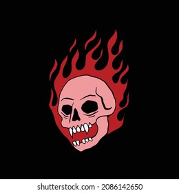 red skull fire hand drawn vector illustration