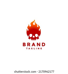 Red Skull in Flames Logo Design. Red Skull With Fiery Head Logo Design.