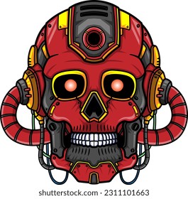 Red Skull head robot mascot character of illustration