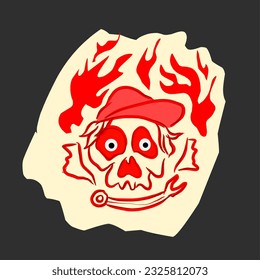 Red skull head in simple hand drawing