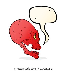 red skull illustration with speech bubble