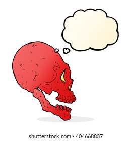 ilustración del cráneo rojo con burbuja de pensamiento