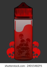 Red skull liquid bottles vaping. Vape liquid droppers isolated vector illustration