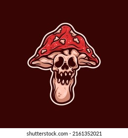 Red Skull Magic Mushroom Monster Character Vector Illustration