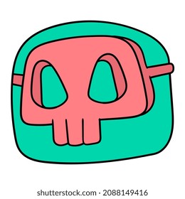 red skull masked monster head, vector illustration carton emoticon. doodle icon drawing