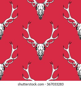 Red skull on a red background.Vector seamless pattern