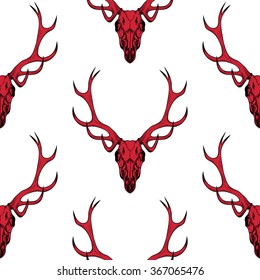 Red skull on a white background.Vector seamless pattern