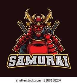 Red Skull Samurai Mascot Logo