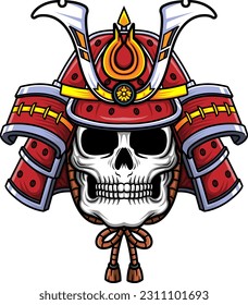 Red Skull Samurai warrior mask. Traditional armor of japanese warrior of illustration