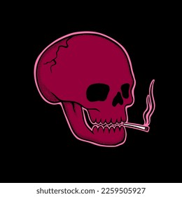 Red skull smoking art Illustration hand drawn style premium vector for tattoo, sticker, logo etc