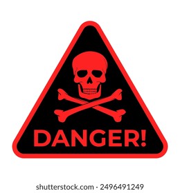 The red skull symbol on a black background with the word “danger”. It can be used as a warning sign.