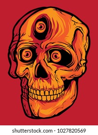 Red Skull With Three Eyes Illustration