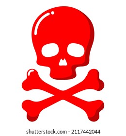 símbolo del vector del cráneo rojo sobre fondo blanco