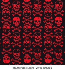 Red skulls with crossbones on black background