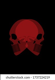 Red skulls horror side view on the black background, vector