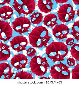 Red skulls seamless pattern, geometric contemporary style repeating vector background, best for use as web backgrounds and wallpapers.
