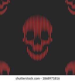 Red skulls seamless pattern on black background, death mask thin lines design, striped minimal style artwork for fabric graphic print