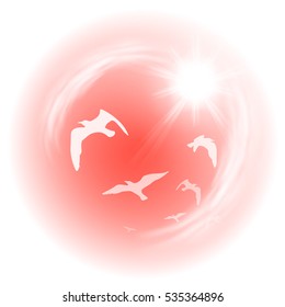 Red sky with birds. EPS10 vector.
