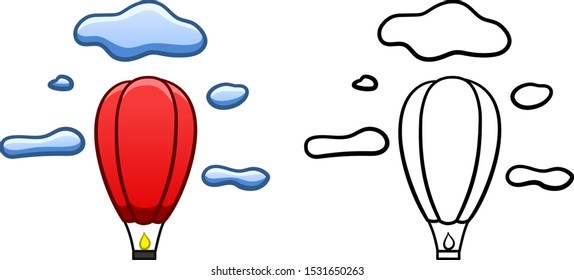 Red sky lantern in colored and line versions