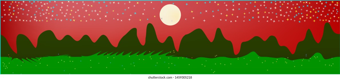 Red sky, and mountains landscape. Light glass print panaramic design. Glass print skinali light and dark. Pristine glass print fantasy. Horizon, texture. Old game style.