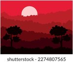 Red sky over the forest